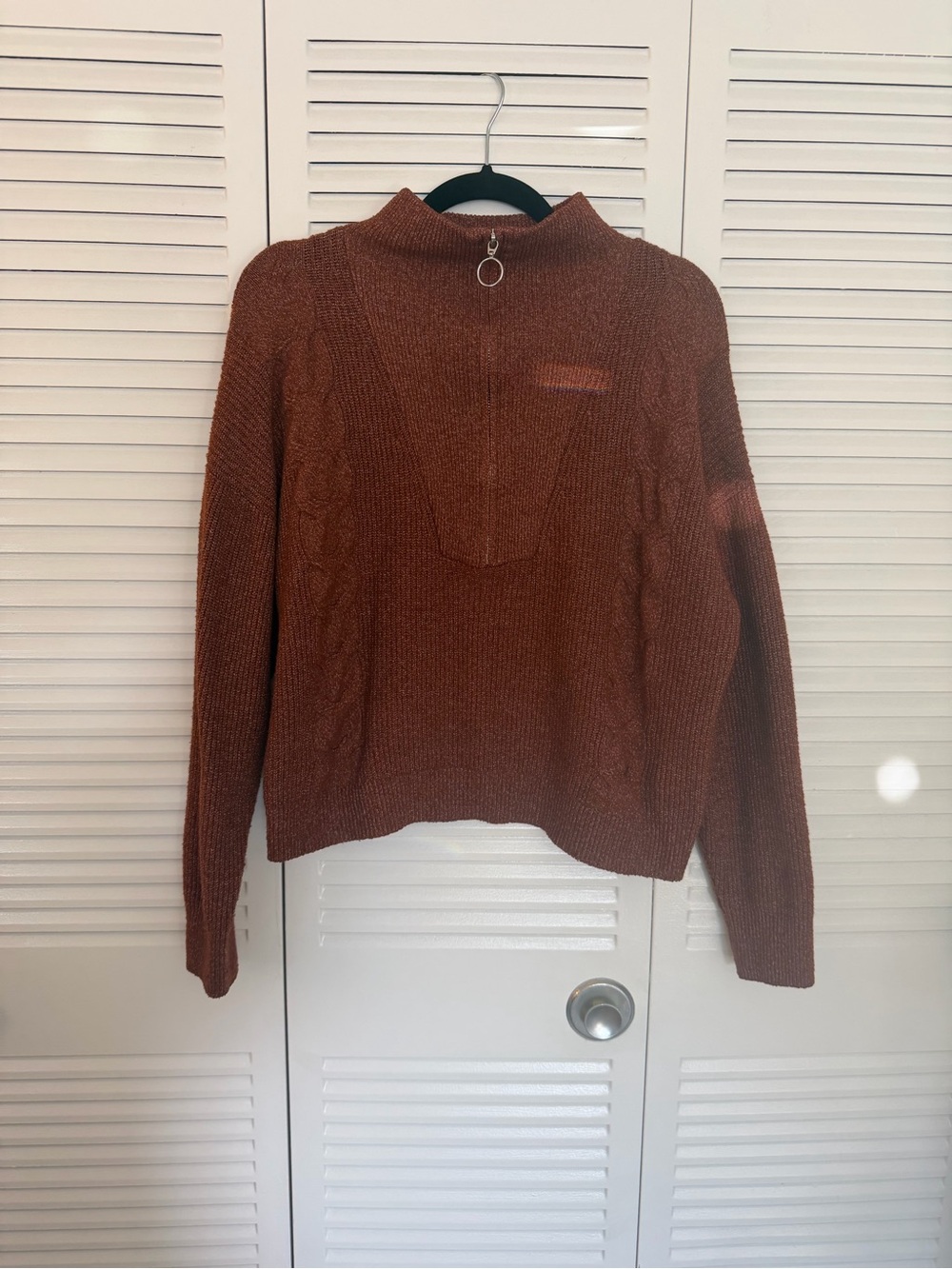 Cozy Rust Half-Zip Cable Knit Women's Sweater
